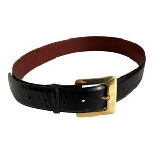 Vintage Coach Black and Brown Leather Dress Belt Brass Gold Buckle 8511 Medium